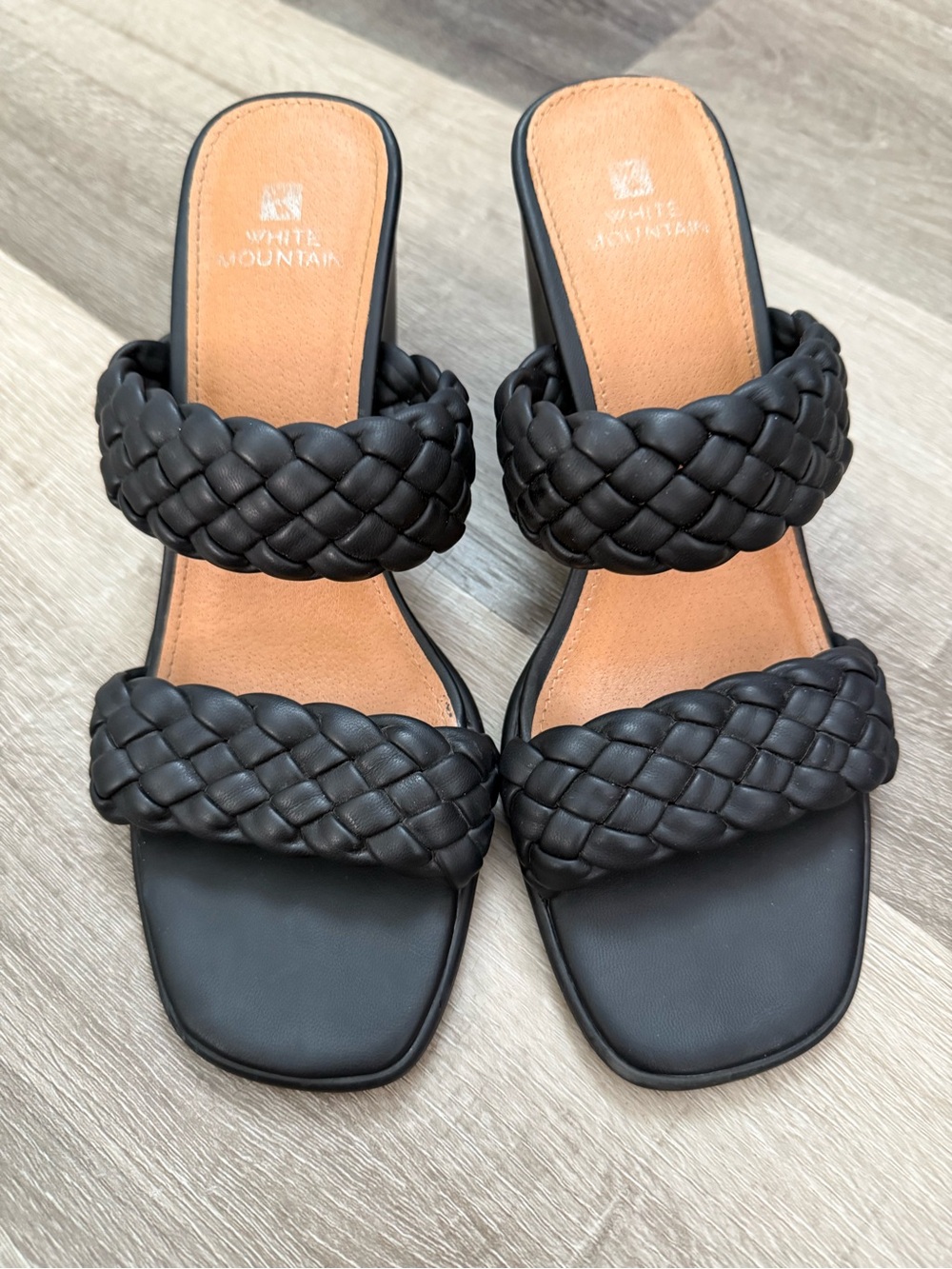 White Mountain Black Braided Double-Strap Slide Heels